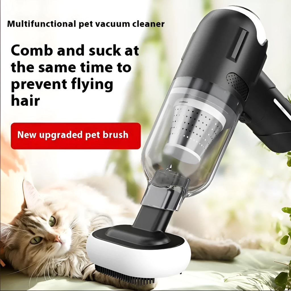 Handheld cordless pet fur vacuum cleaner with floor brush attachment, black upgrade model