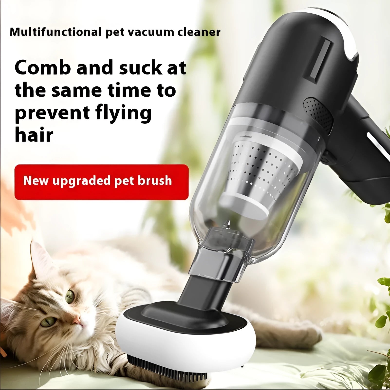 Handheld cordless pet fur vacuum cleaner with floor brush attachment, black upgrade model