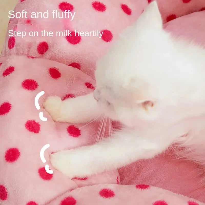 Pink dot cat nest cushion bed with fabric cover, 45cm or 65cm size for cats