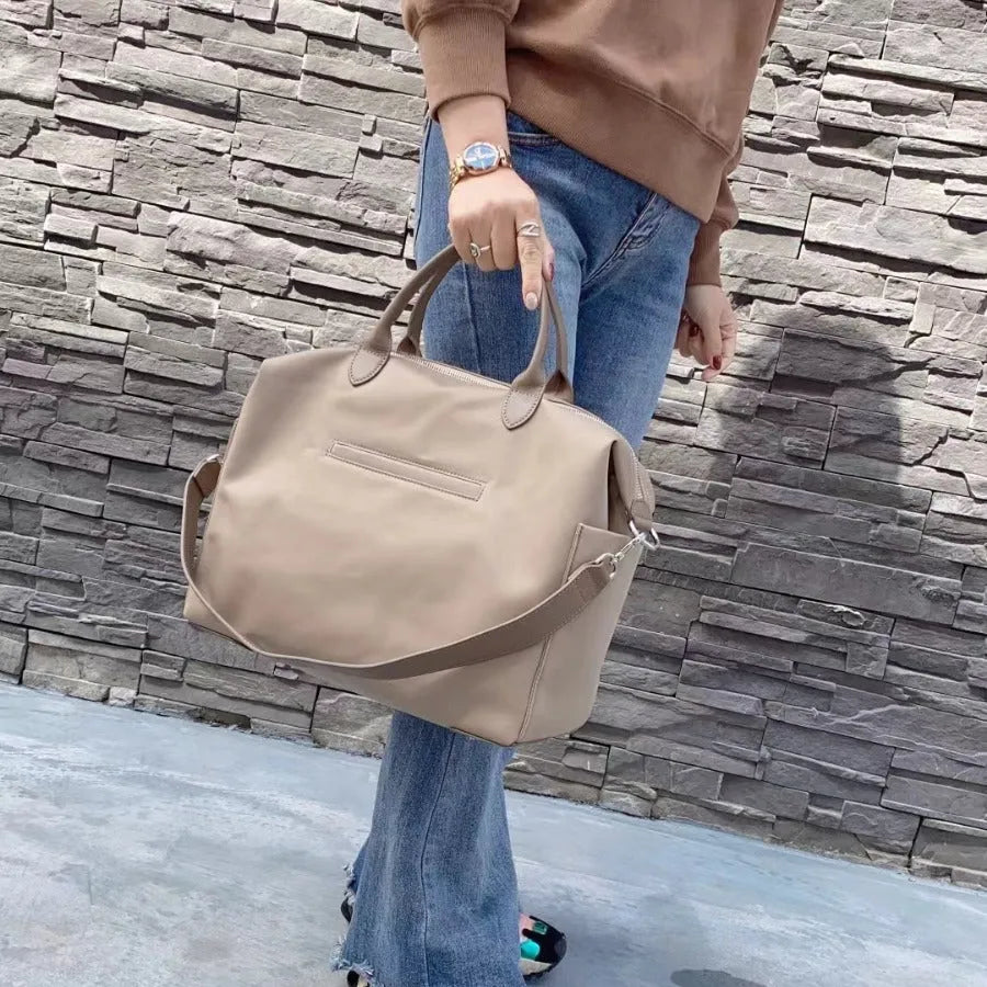 Nylon waterproof cloth shoulder bag in black large capacity simple design 35x14x27cm