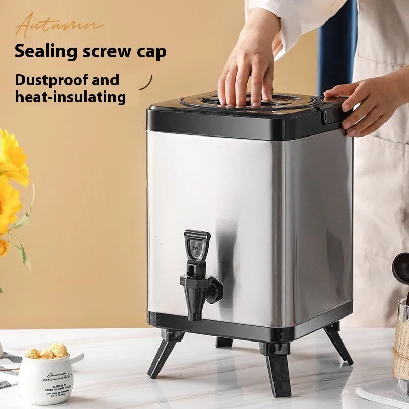 Silver stainless steel square lock cold insulation barrel with 8L capacity for milk tea shops