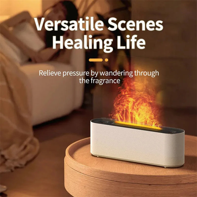 Black Flame Air ultrasonic humidifier emitting cool mist with multicolour LED flame light effect