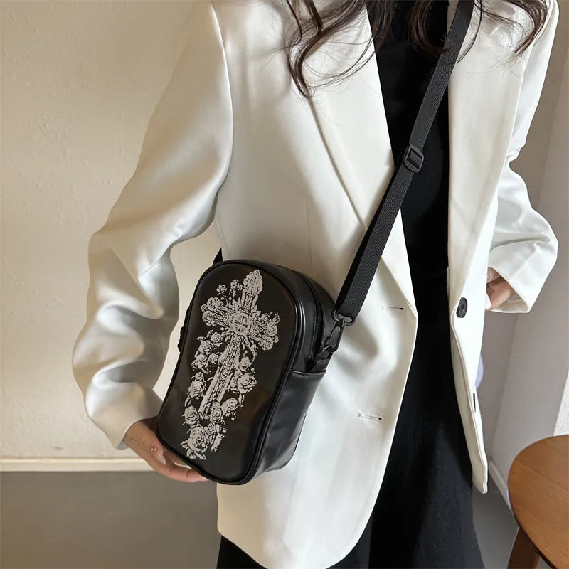 Halloween graffiti crossbody phone bag with pumpkin ghost bat prints in multiple colours