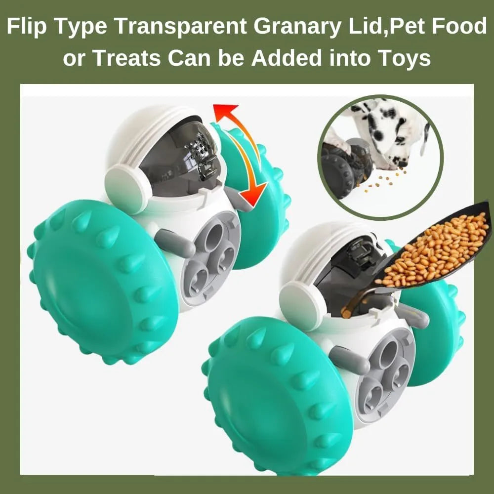 Robot-design tumbler treat dispenser toy for small dogs and cats in assorted colours