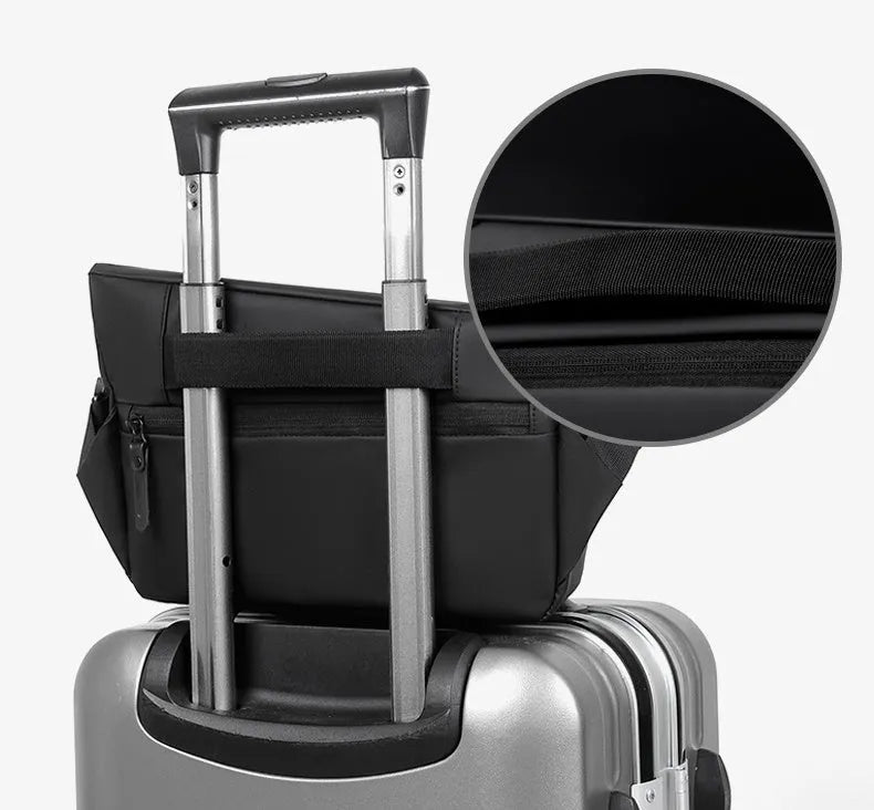 Grey PU leather crossbody bag showing internal phone and document compartments with zip opening