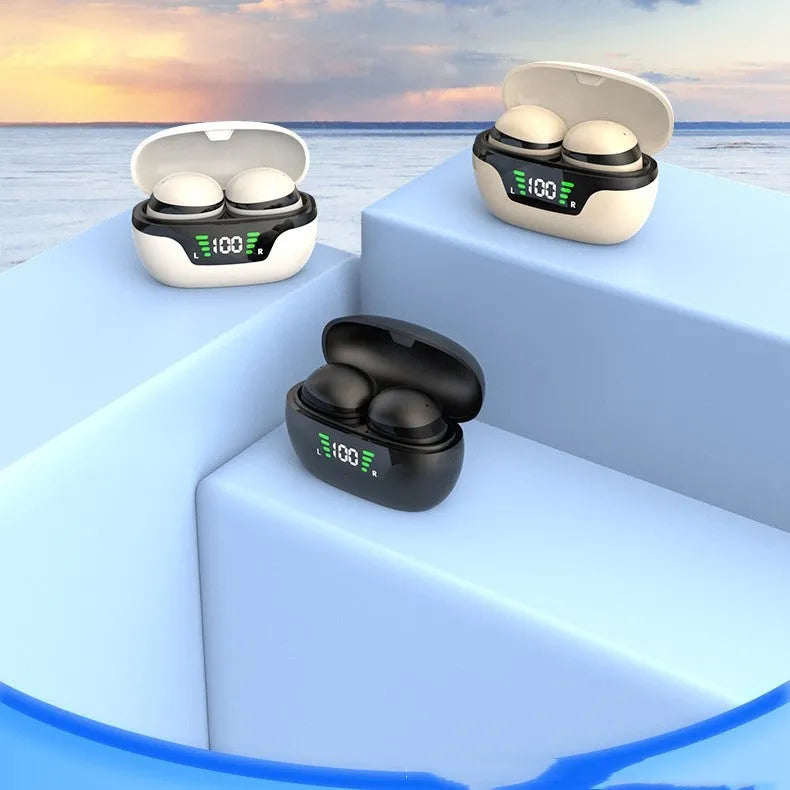 Super mini wireless Bluetooth-compatible headset in black with digital display screen