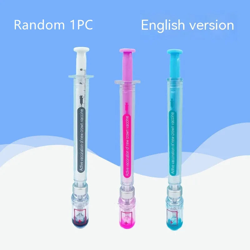 Vaccine pen creative gel pen plastic shell 0.5mm black ink 15.7cm length cap style