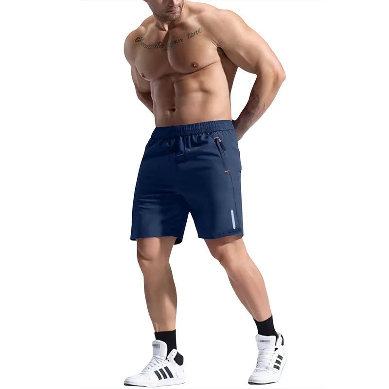 Men's grey sports shorts with an elastic drawstring waistband, made from a bamboo fibre blend.