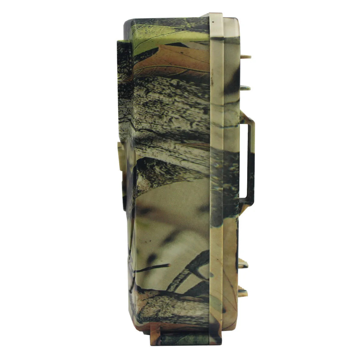 Yellow brown plastic 16MP hunting game camera with infrared LEDs and wide-angle lens.