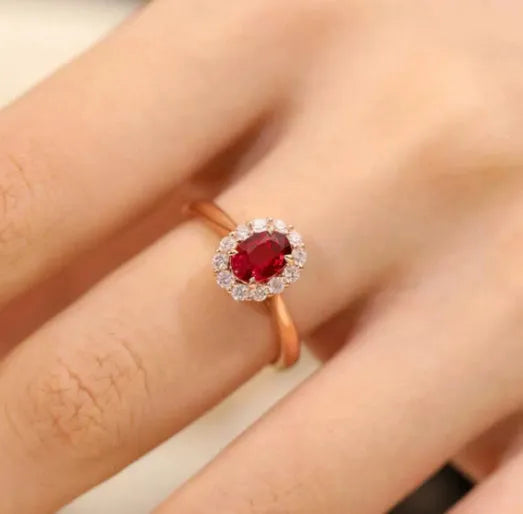 Gold Pigeon silver plated ring with red blood gemstone and floral design for women