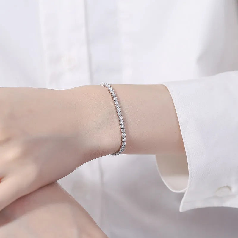 925 sterling silver full diamond bracelet with pave elements on white background
