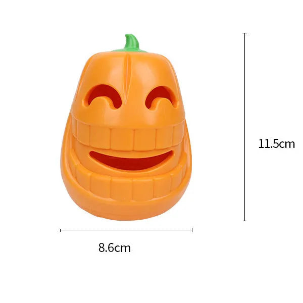 Orange Halloween pumpkin-shaped dog chew toy with a treat-dispensing funnel opening.