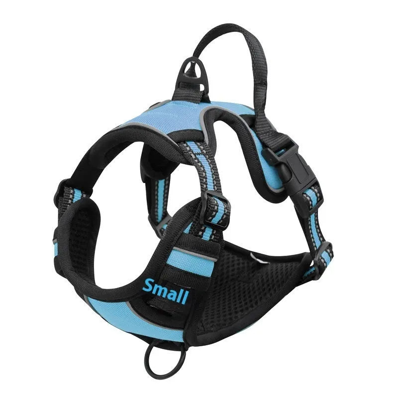 Adjustable Oxford cloth dog chest strap harness in multiple colours with chain ring for lead attachment