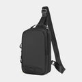 Casual black camouflage pattern chest pack with single shoulder strap and soft handle