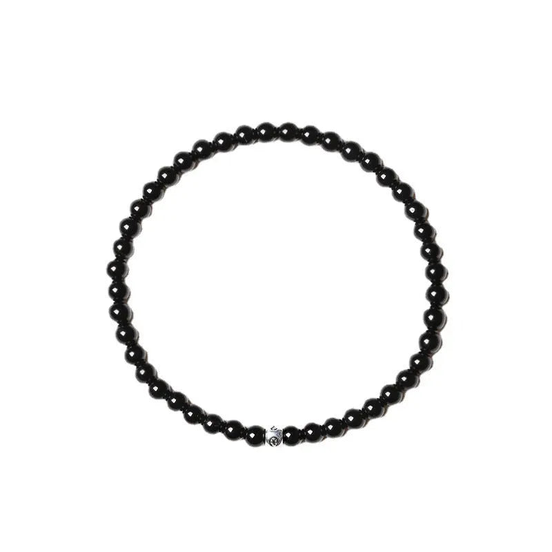 Geometric agate bracelet with blue san, obsidian and black agate stones