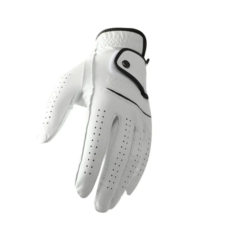 Men's white half sheepskin golf glove showing palm and finger design