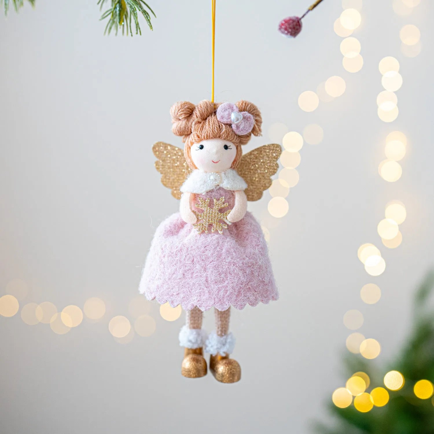 Pink and white cloth Christmas angel wings plush pendant ornament