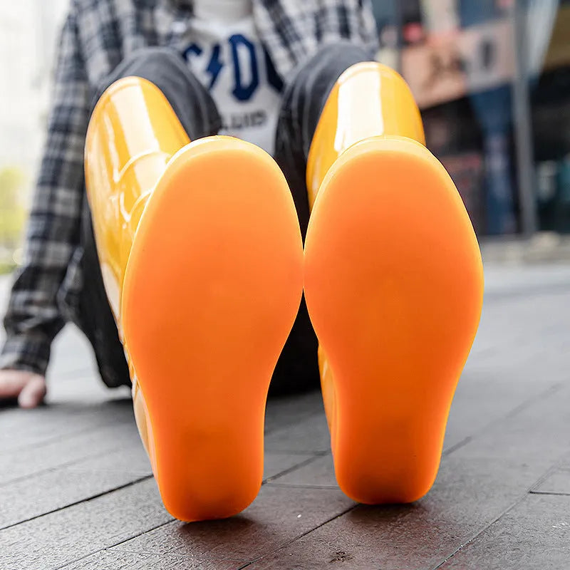 Men's flat washable rain boots labour protection waterproof shoes white or yellow high tube