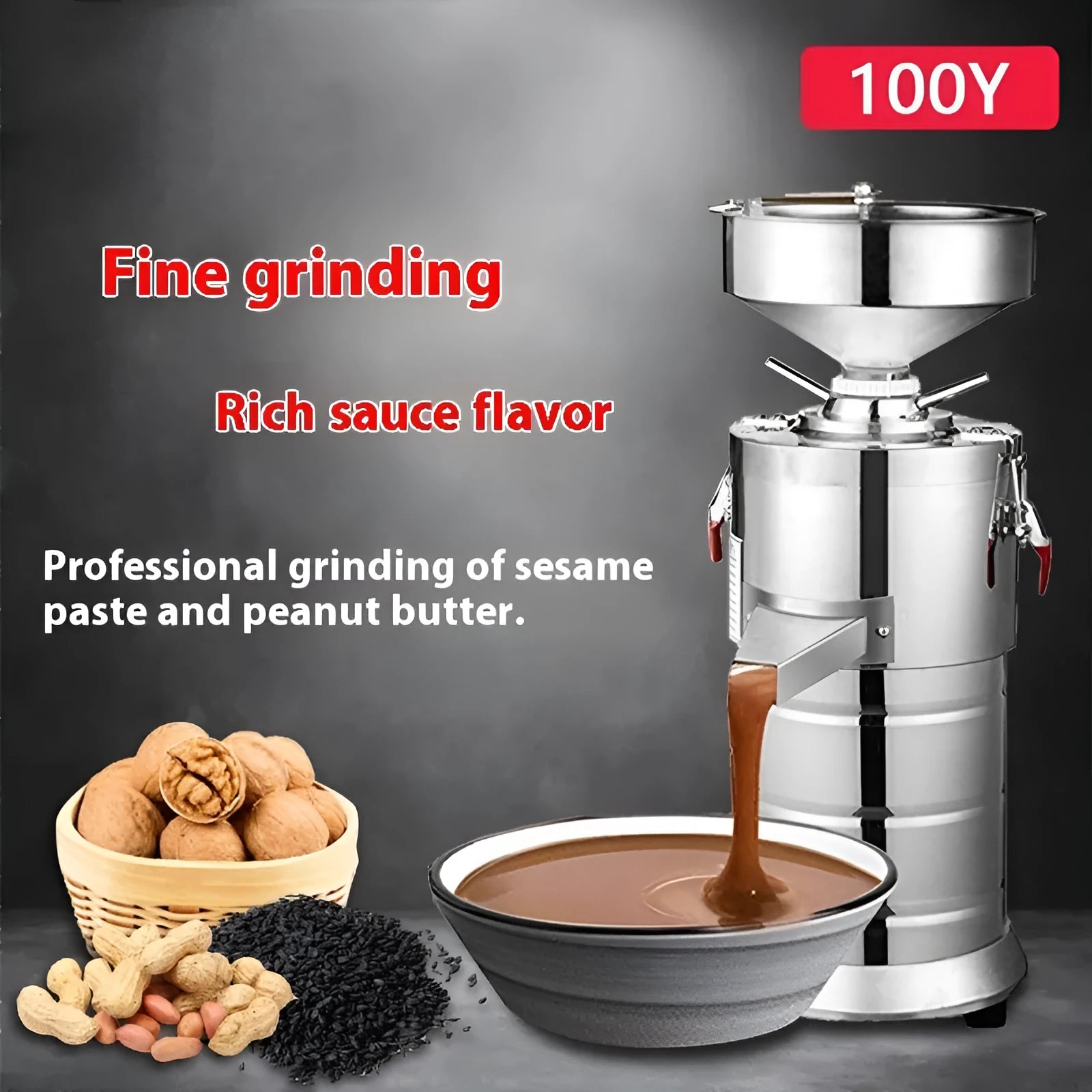 Stainless steel electric sesame paste grinding machine with 100mm wheel for homemade tahini