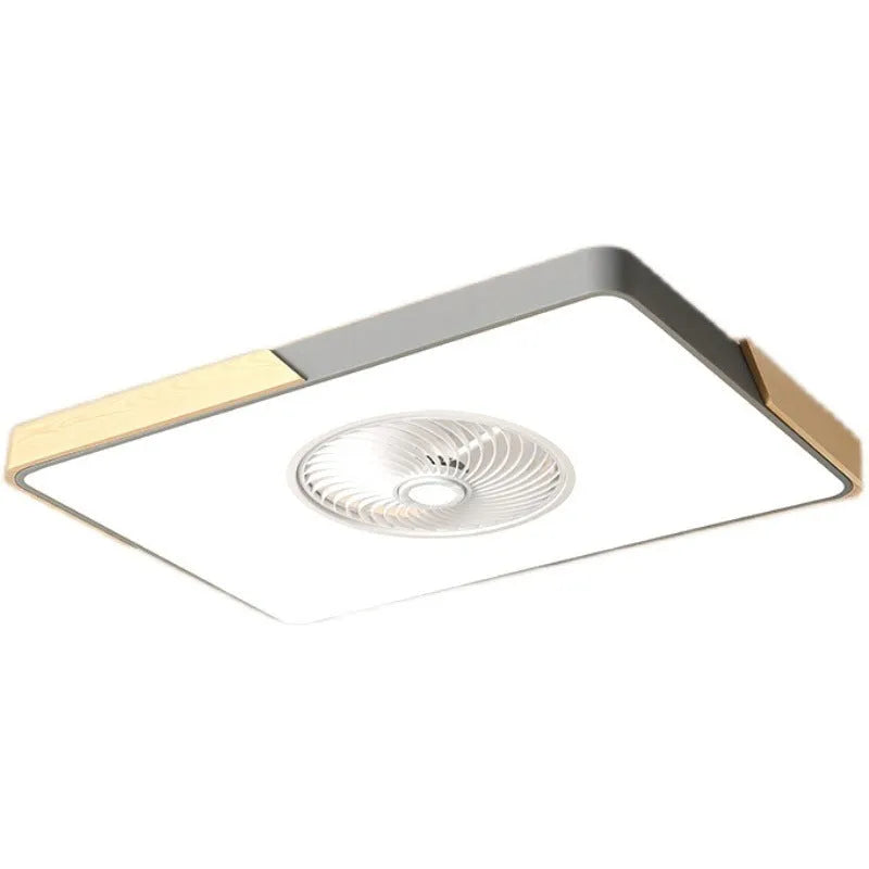 Nordic style solid wood ceiling fan with integrated light and PVC shade in rectangular, square and round designs.