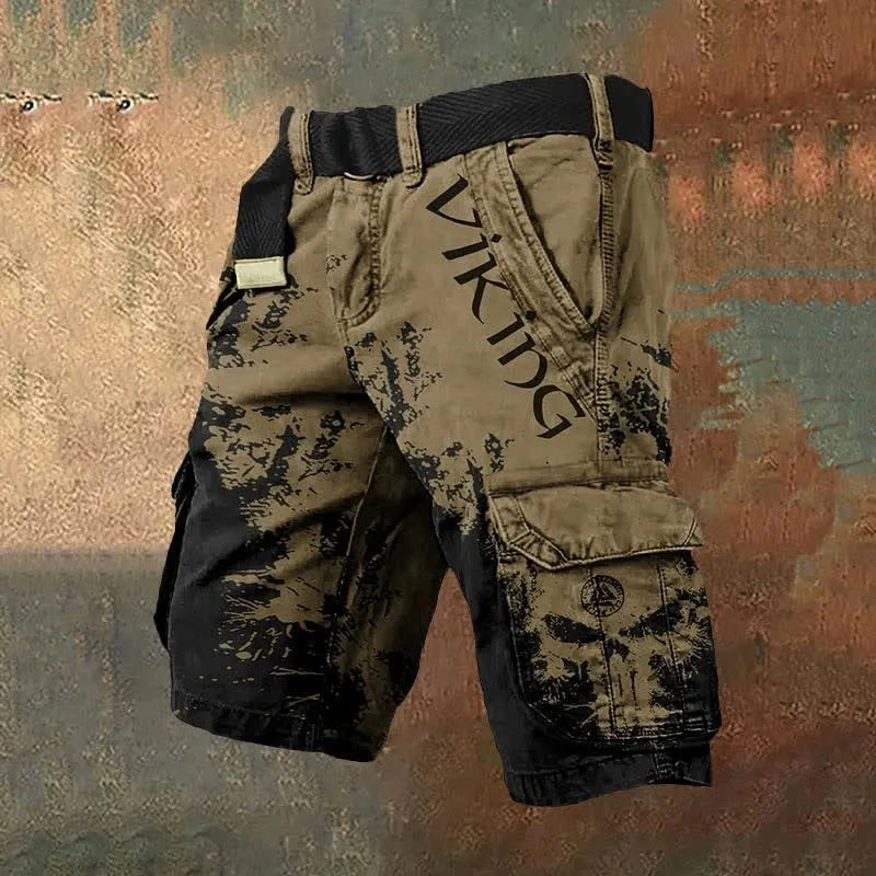 Men's 3D digital printing zipper shorts in polyester, side view showing print and fit, sizes S to 5XL