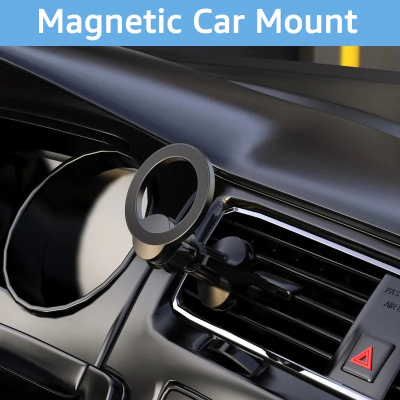 Black magnetic car air vent mobile phone holder with O‑ring bracket for phones up to 6.8 inches.
