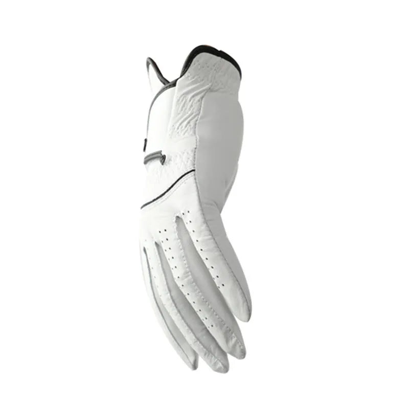 Men's white half sheepskin golf glove showing palm and finger design