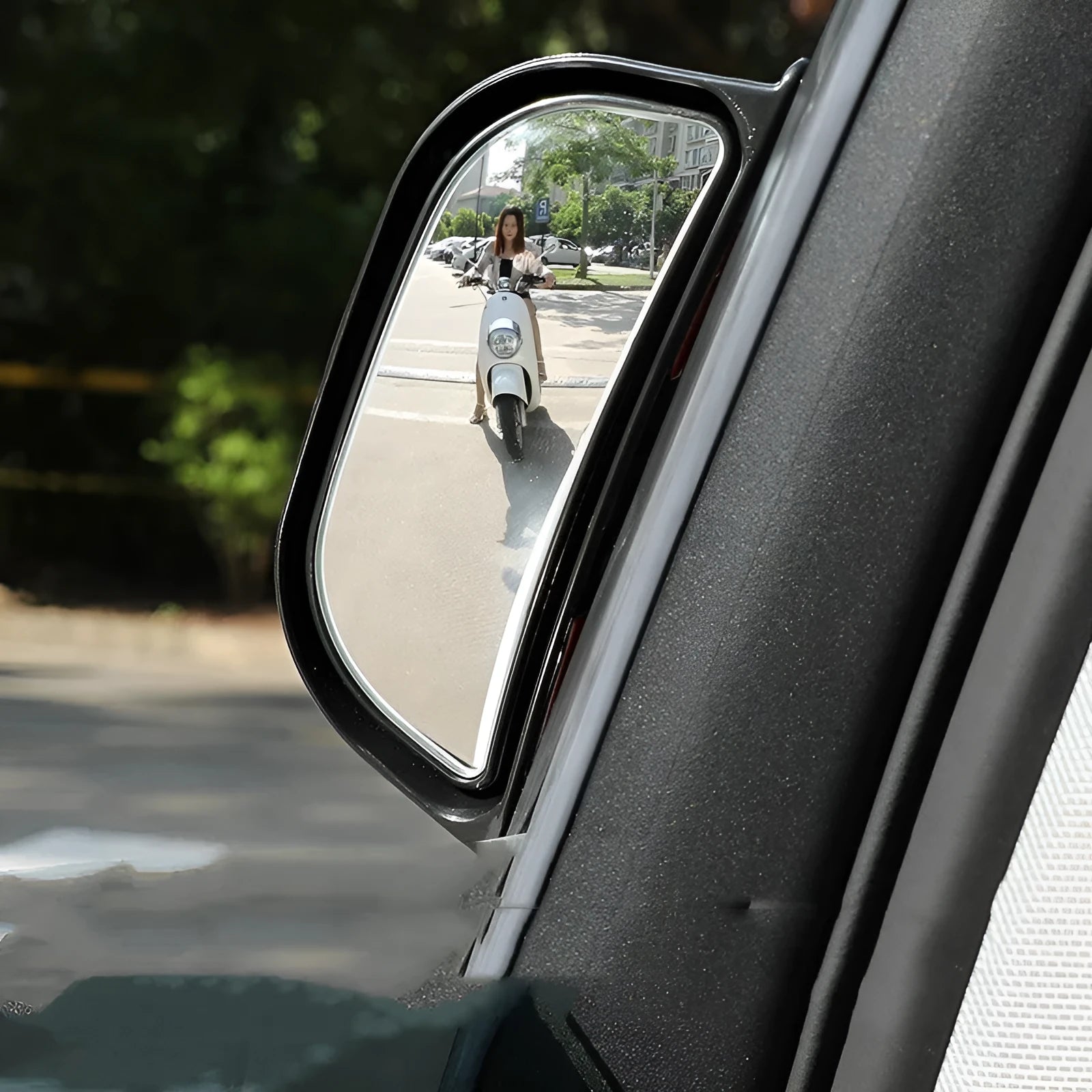 Black and white universal wide-angle car rearview mirror with two-row design.