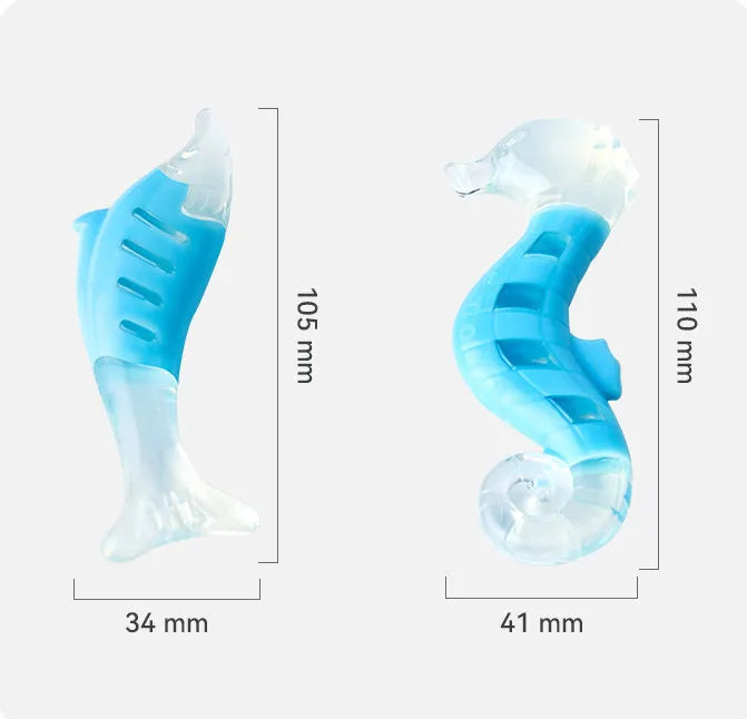 PU nylon dog chewing toy set includes seahorse and tuna shapes for teething puppies