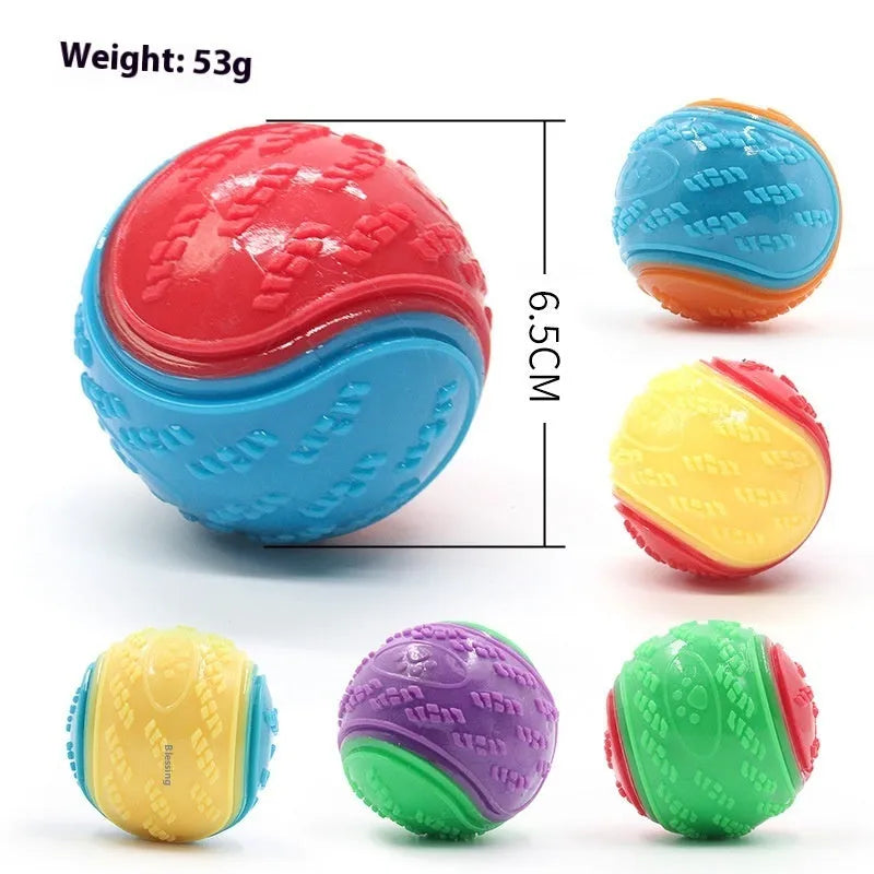 TPR dog training ball 6.5cm with molar texture and sound in blue orange colour variant