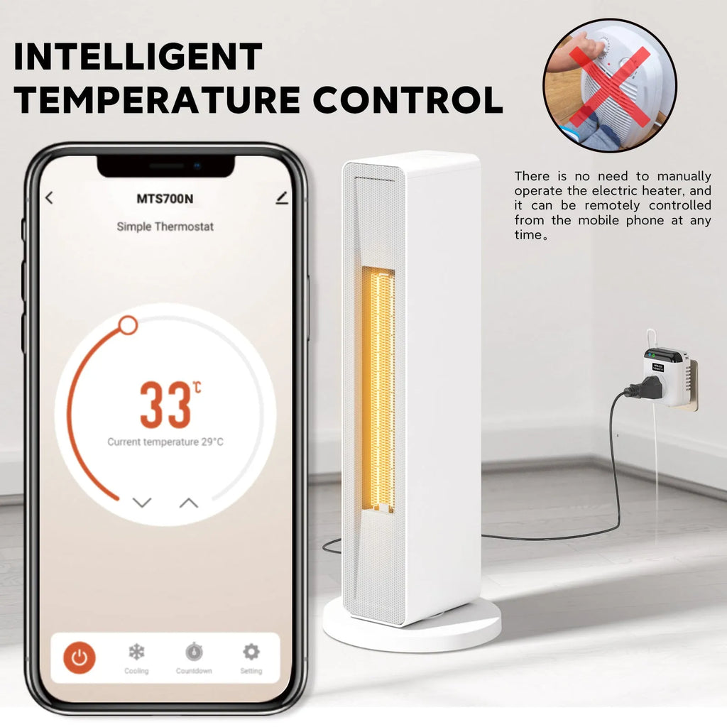 White thermostatic smart socket with remote and voice control, EU standard, 16A overload protection, ABS casing