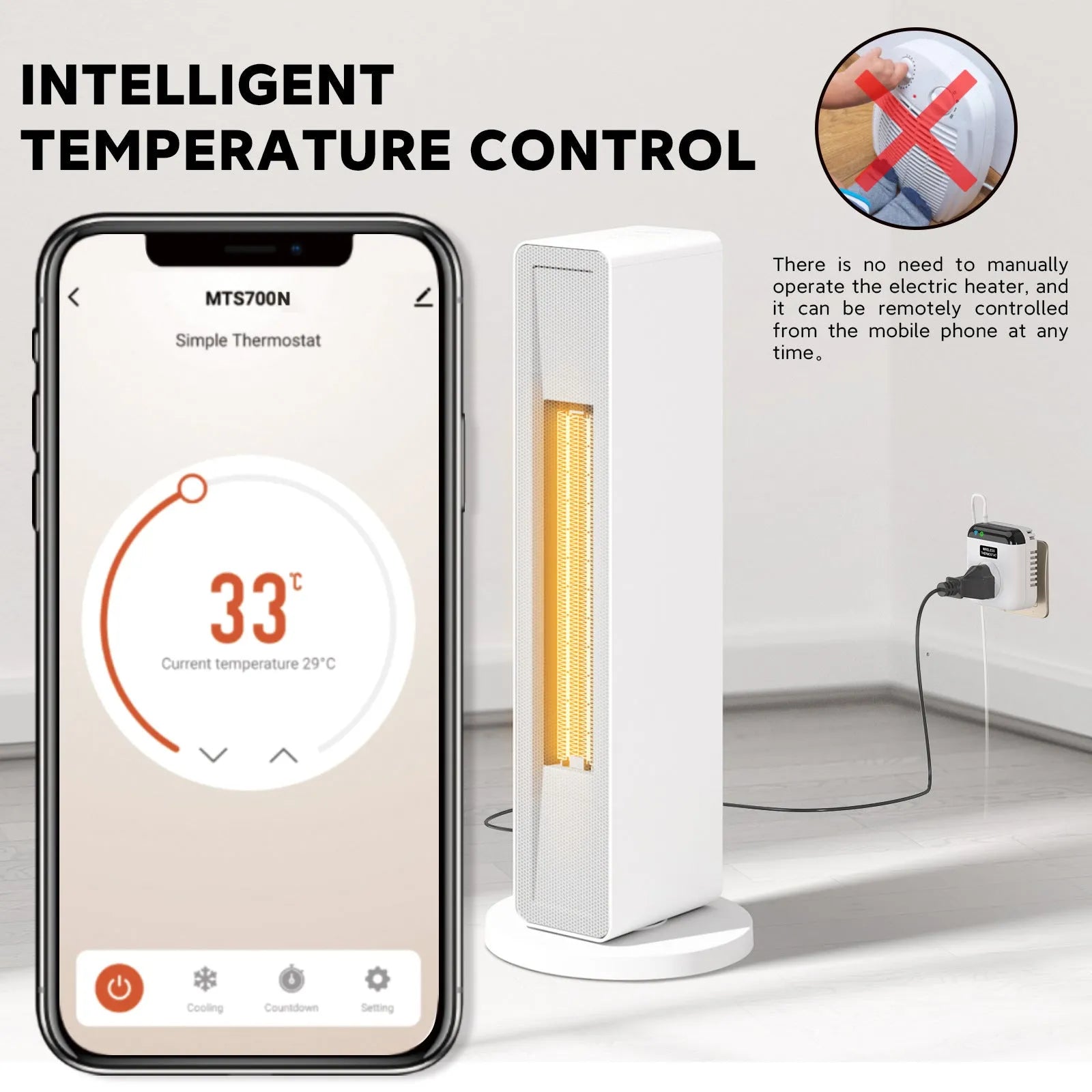 White thermostatic smart socket with remote and voice control, EU standard, 16A overload protection, ABS casing