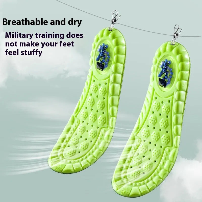 Green PU sports insoles with air cushion design and argy wormwood for shock absorption
