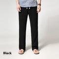 Men's loose straight cotton and linen casual trousers in solid colour, mid-waist, zip fly, stone-washed finish