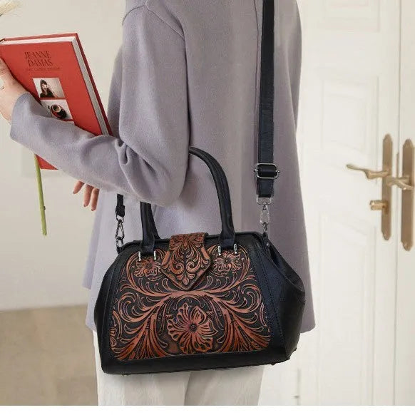 Handmade carved one-shoulder PU women's bag in beige with pillow shape and sandwich pocket