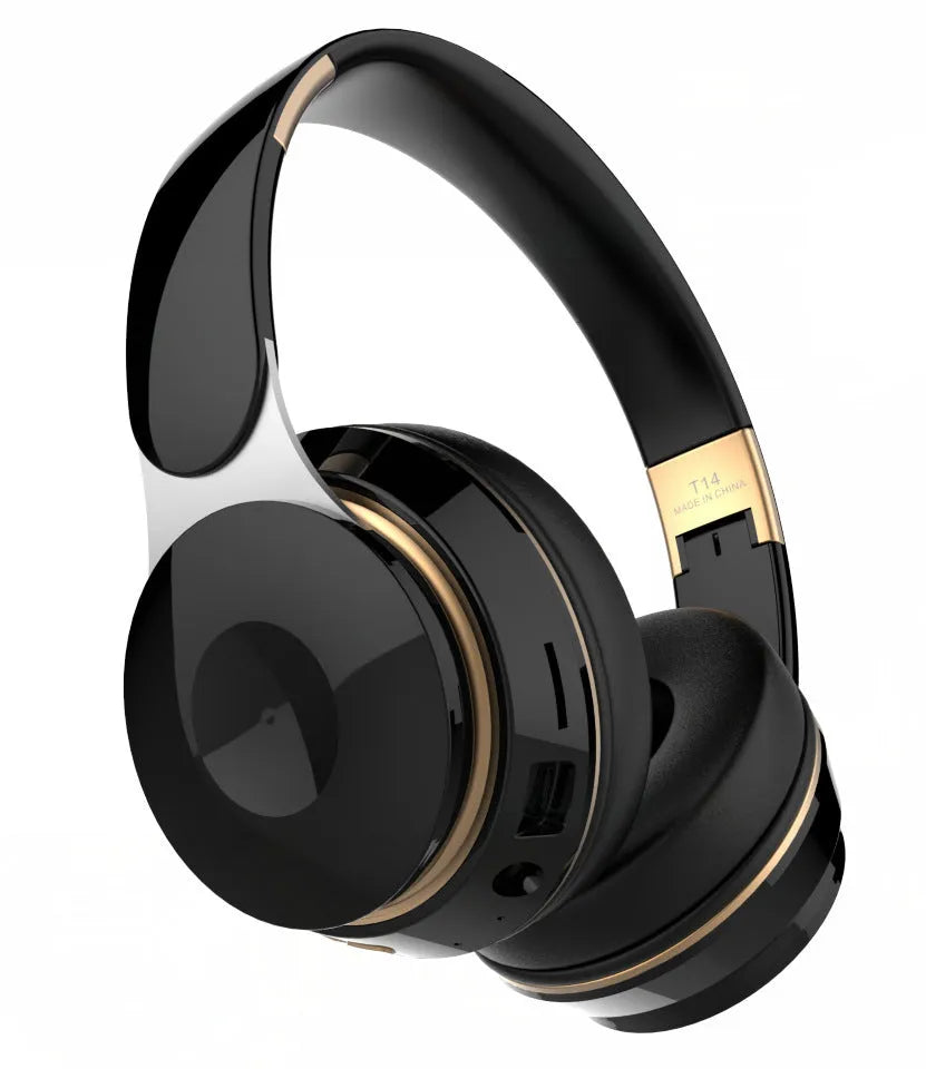 Bluetooth wireless headset in black with foldable design for mobile phone music and calls