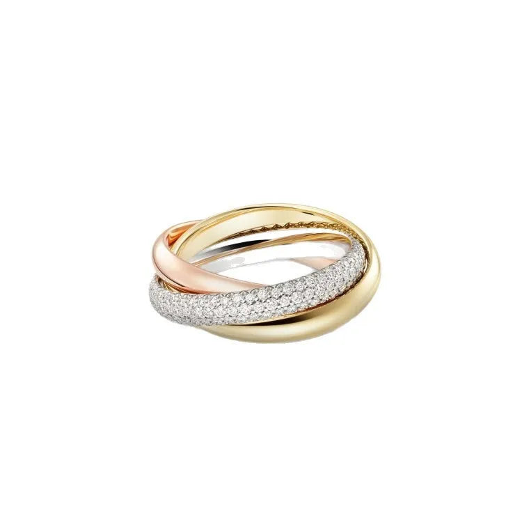A geometric U-shaped sterling silver couple ring, shown in a two-tone gold rose silver finish.