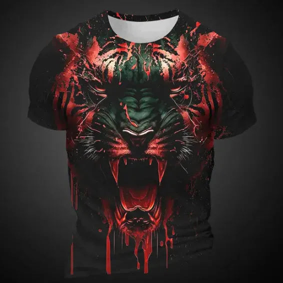 Men's 3D tiger pattern short sleeve T-shirt in polyester with digital printing