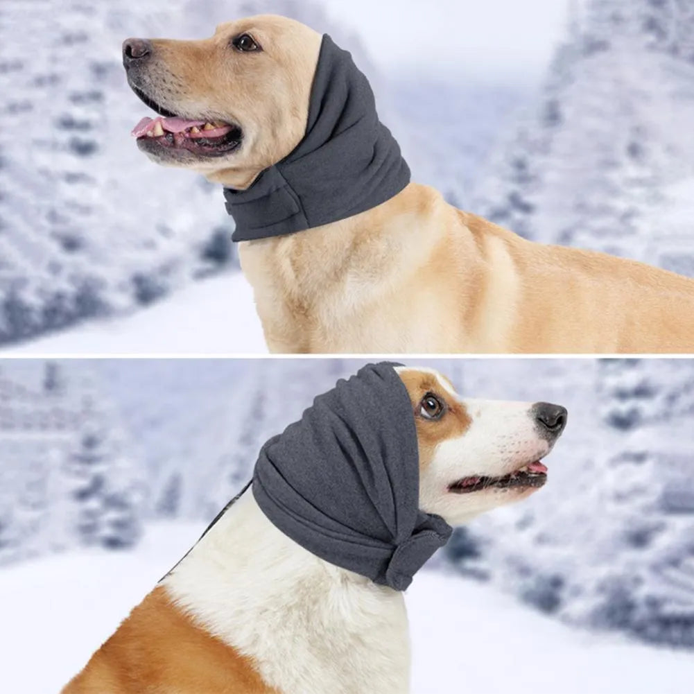Dog calming hoodie head cover in polyester fabric for noise reduction and multi-purpose use