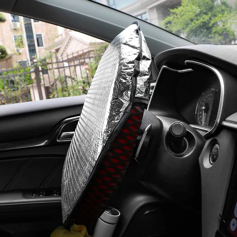 Car steering wheel sunshade cover in aluminium foil with universal fit and simple style