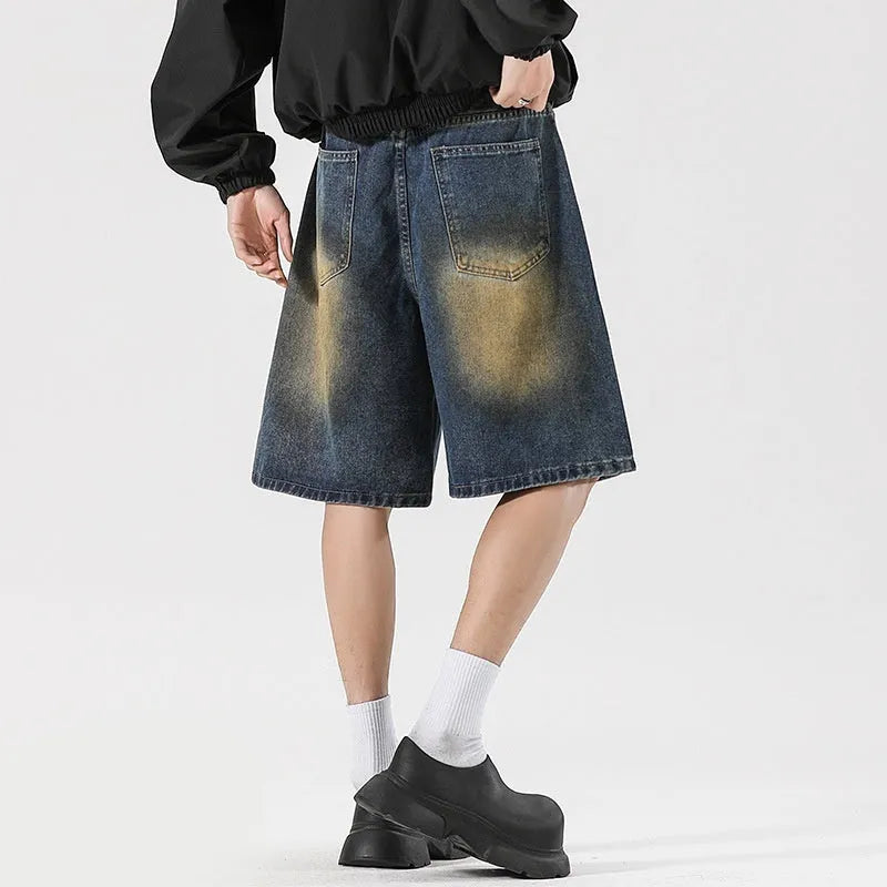 American High Street make old ripped jeans in retro blue cotton denim, loose fit, street style, seven sizes S to 3XL