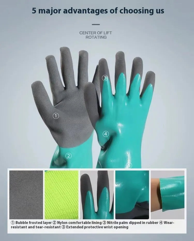Wanghai women's waterproof lengthened nitrile gloves, navy blue, free size, 27cm length