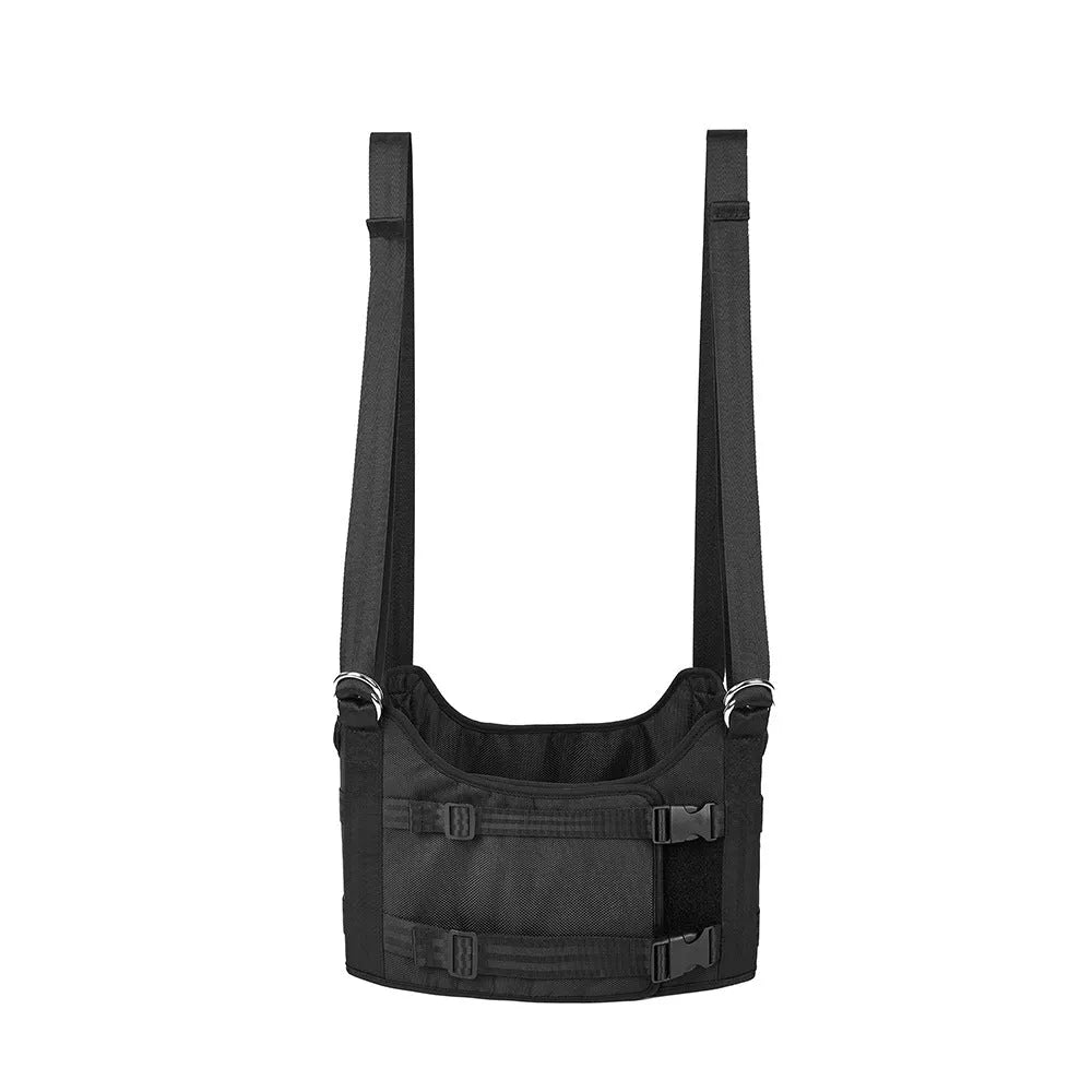 Black neoprene decompression back tensioner with hanging stretching belt for spine massage and traction