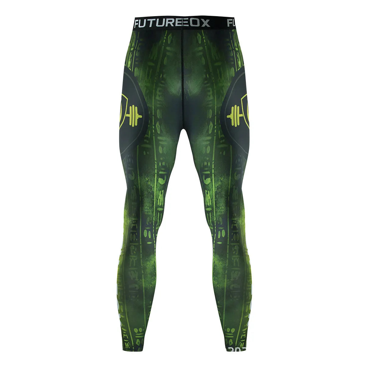 Man wearing a slim-fit, long-sleeve printed sports suit for running and outdoor activities.