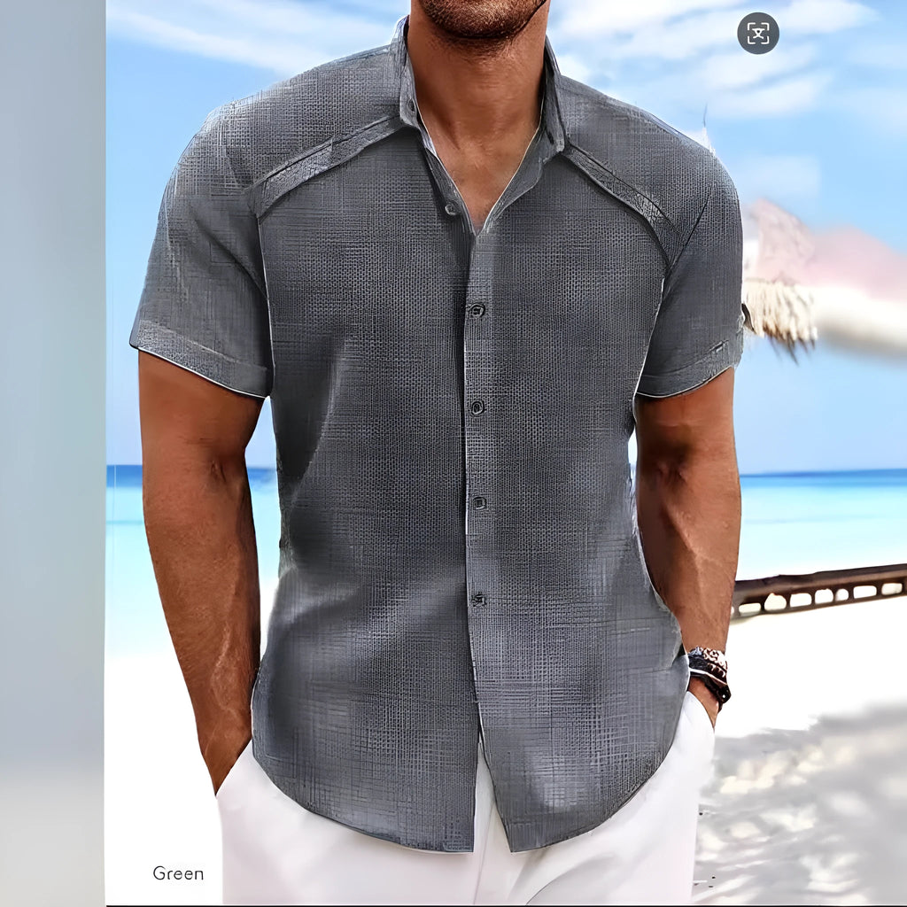 Hawaiian casual short sleeve solid colour shirt in cotton blend fabric showing colour options
