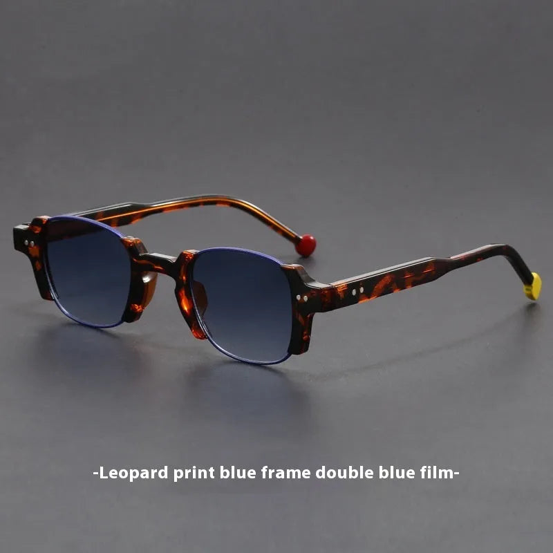 European and American retro pin square frame sunglasses in dark green, side view