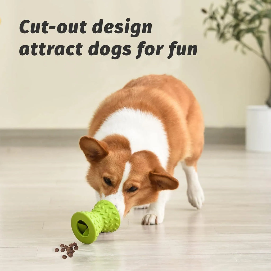Blue natural rubber dog chew toy with hollow treat-dispensing centre and bone shape