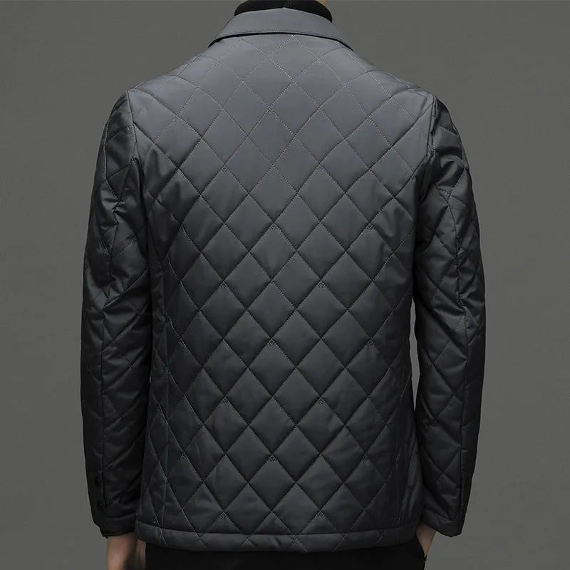 Men's lapel collar down jacket in cardigan style with side seam pockets