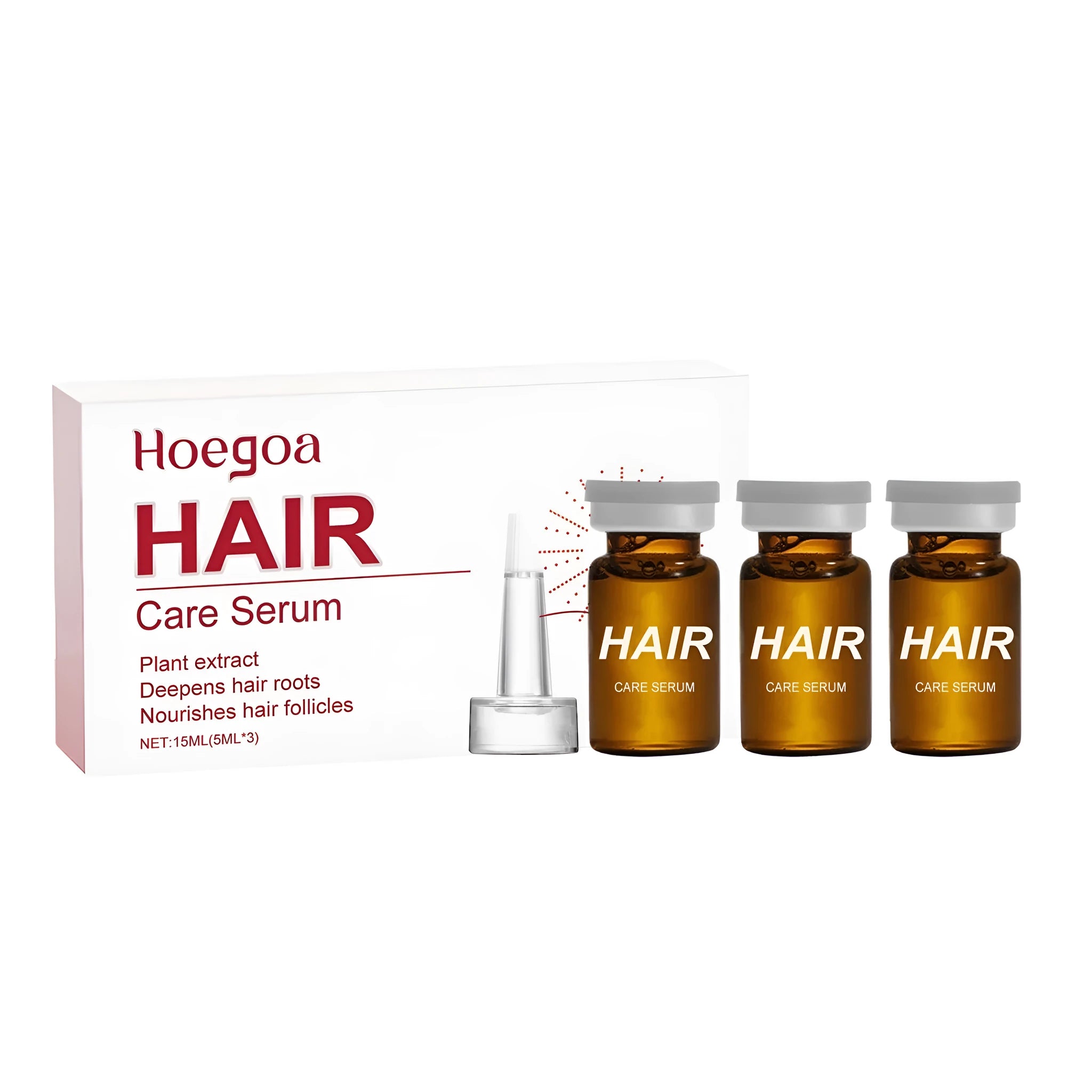 Three small bottles of hair root liquid with ginger and pumpkin seed extract for scalp care