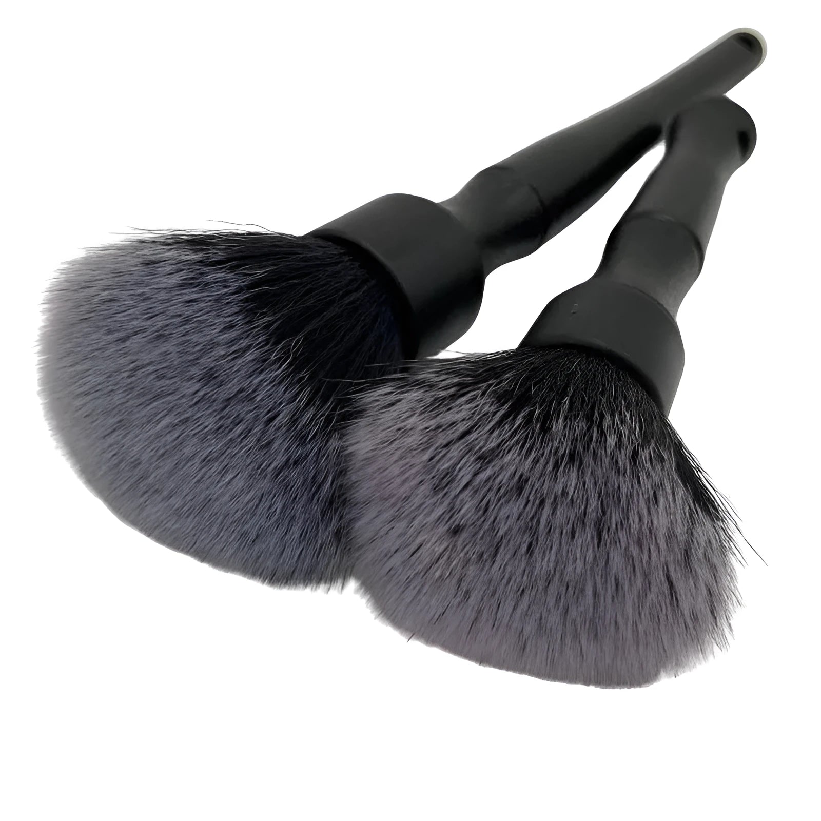 Black car detailing brush with pig hair bristles shown in two size options for interior cleaning